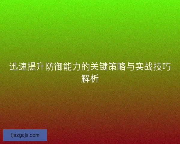 迅速提升防御能力的关键策略与实战技巧解析