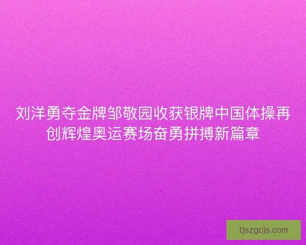 刘洋勇夺金牌邹敬园收获银牌中国体操再创辉煌奥运赛场奋勇拼搏新篇章
